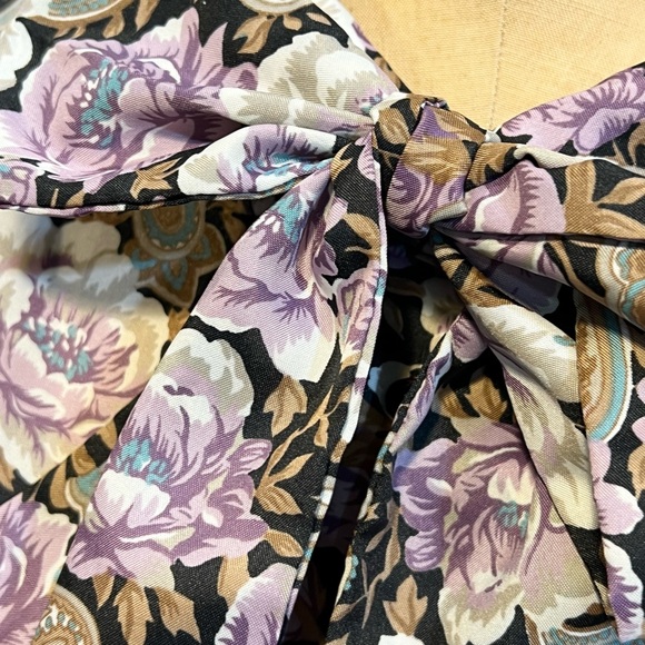 VINTAGE bow tie blouse 80s coquette floral paisley button down demure dressy - Picture 5 of 14